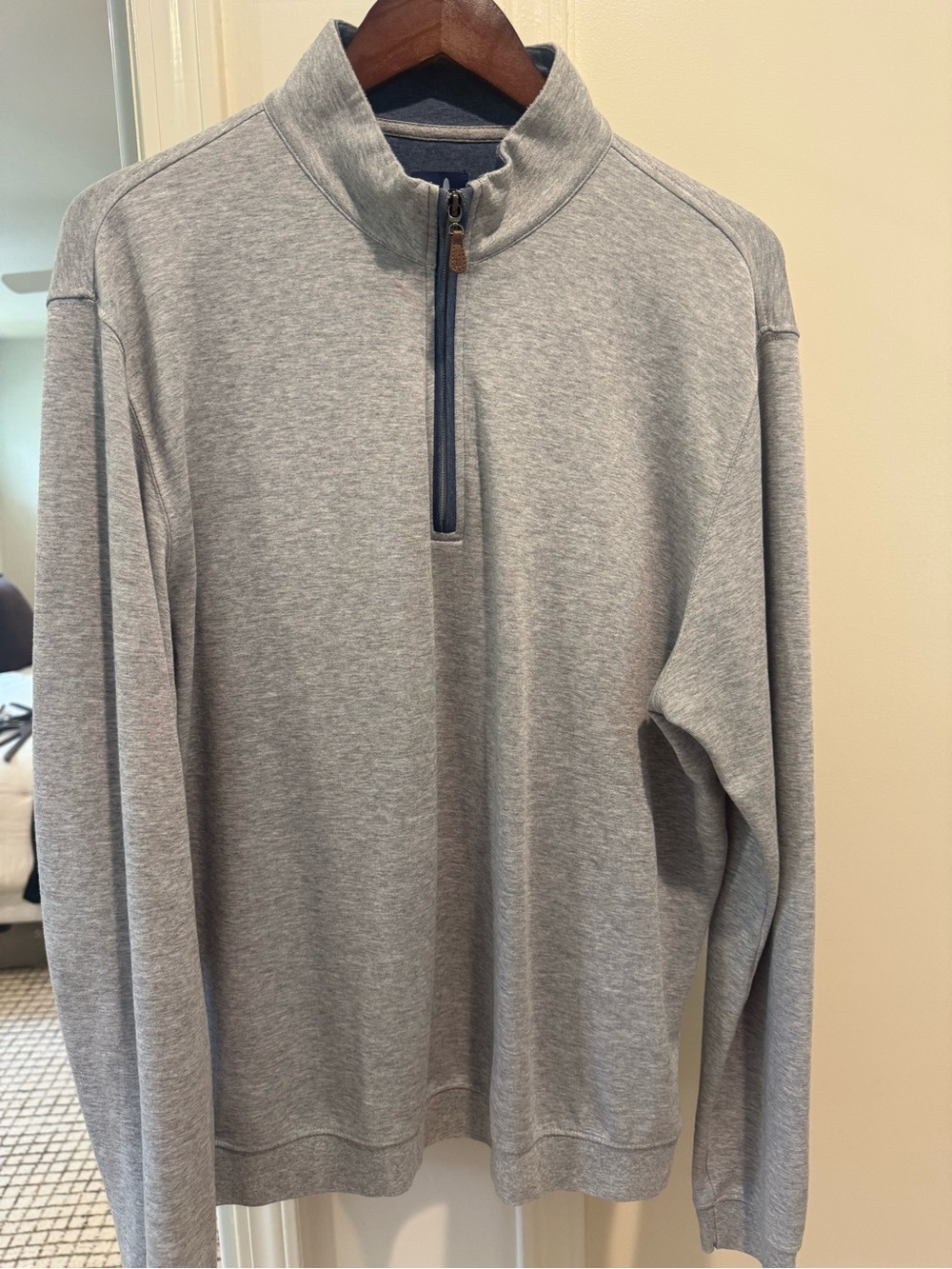 johnnie-O Light Gray Half-Zip with Navy Trim